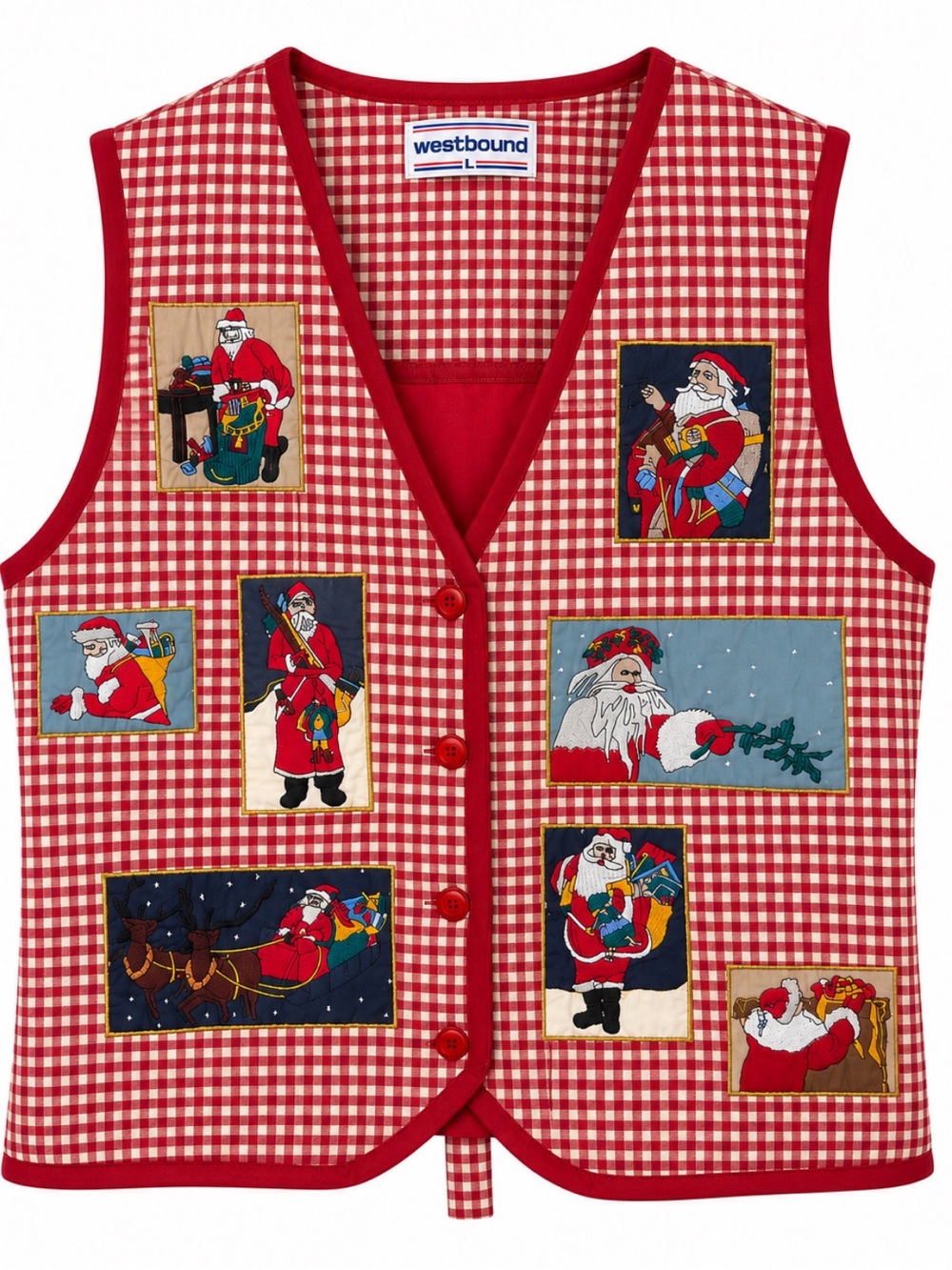 Vintage 90s Westbound Christmas Vest Womens XL Patchwork Santa Plaid Red